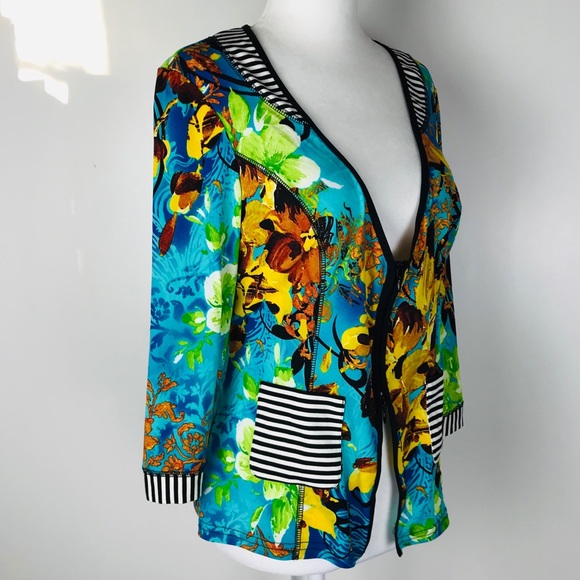 Joseph Ribkoff Sweaters - Joseph Ribkoff Vibrant Tropical Zip Front Cardigan